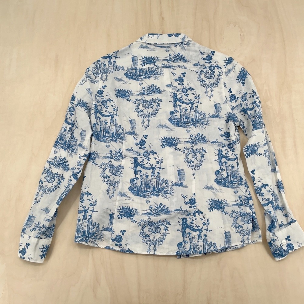 Womens Foxcroft Toile de Jouy Button Down Shirt 8P Blue White Fitted Fit Petite - Picture 8 of 8